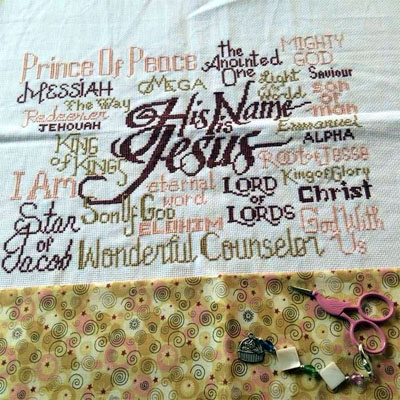 His Name is Jesus stitched by Monique Keylon